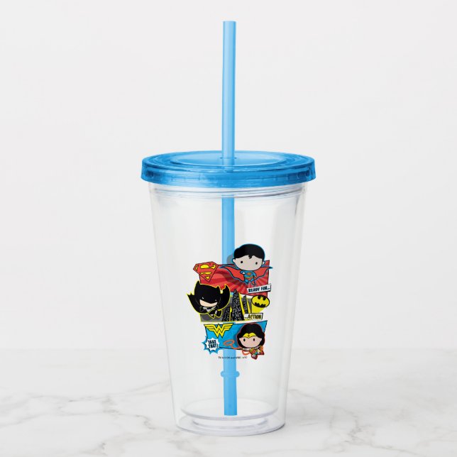 Chibi Heroes Ready For Action! Acrylic Tumbler (Front)