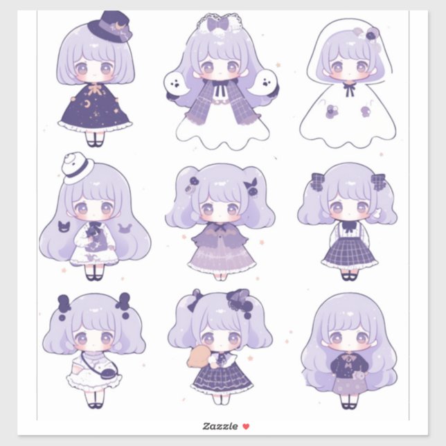 Chibi in Purple PoP Art Custom-Cut Vinyl Sticker (Sheet)