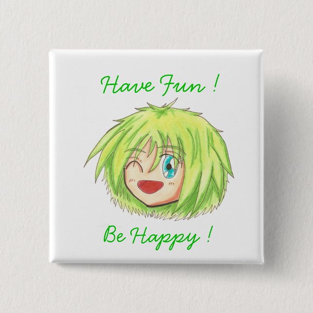 Chibi Izumi 'Be Happy' Button (Front)