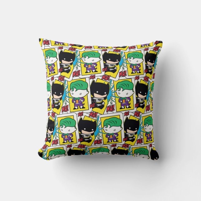 Chibi Joker and Batman Playing Card Pattern Throw Pillow (Front)