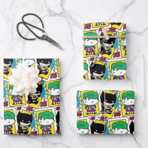 Chibi Joker and Batman Playing Card Pattern Wrapping Paper Sheet