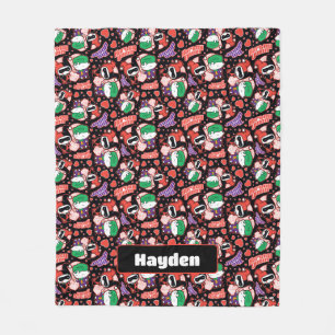 Chibi Joker and Harley Heart Pattern Fleece Blanket