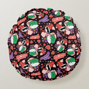 Chibi Joker and Harley Heart Pattern Round Pillow