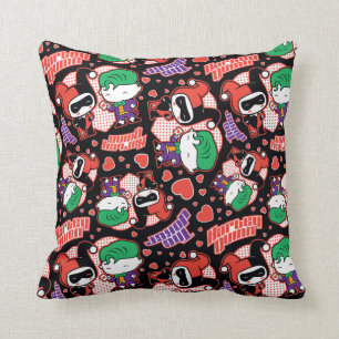 Chibi Joker and Harley Heart Pattern Throw Pillow