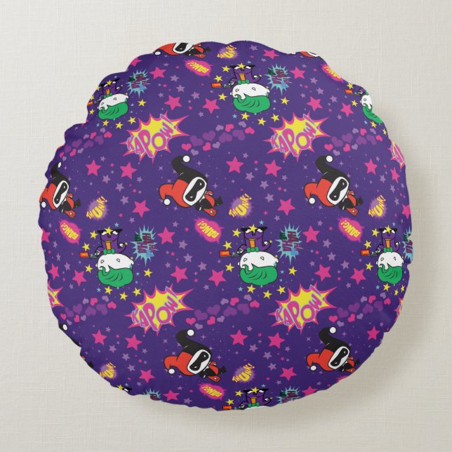 Chibi Joker and Harley Pattern Round Pillow (Front)