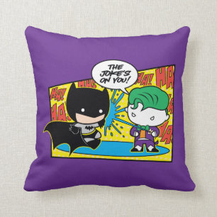 Chibi Joker Pranking Chibi Batman Throw Pillow