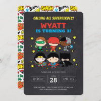 Chibi Justice League Chalkboard Birthday Invitatio