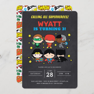 Chibi Justice League Chalkboard Invitation d'anniv