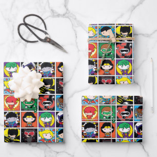 Chibi Justice League Character Pattern Wrapping Paper Sheet