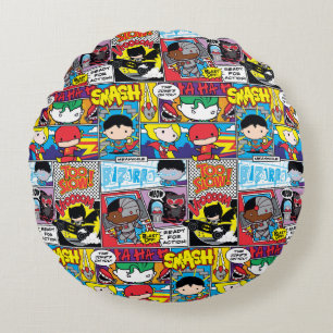 Chibi Justice League Comic Book Pattern Round Pillow