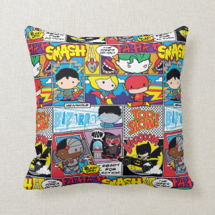 Chibi Justice League Comic Book Pattern Throw Pillow