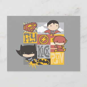 Chibi Justice League   Fly, Kick, Run Postcard