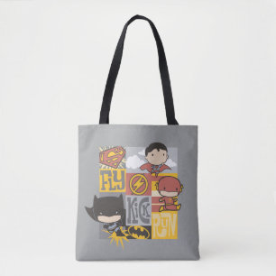 Chibi Justice League   Fly, Kick, Run Tote Bag