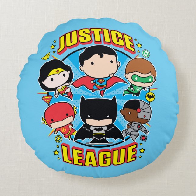 Chibi Justice League Group Round Pillow (Front)