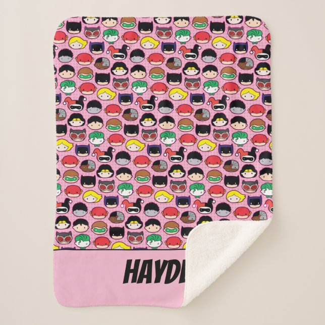 Chibi Justice League Head Pattern Sherpa Blanket (Front)