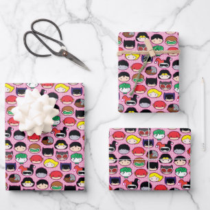 Chibi Justice League Head Pattern Wrapping Paper Sheet