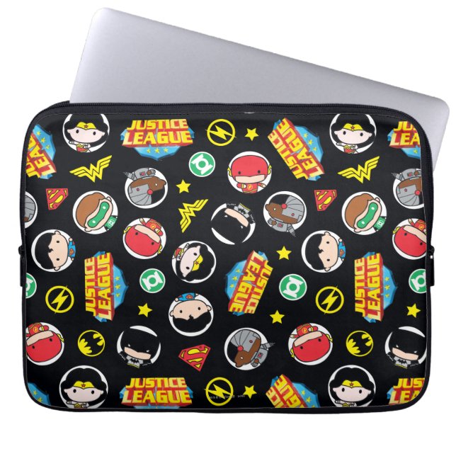 Chibi Justice League Heroes and Logos Pattern Laptop Sleeve (Front)