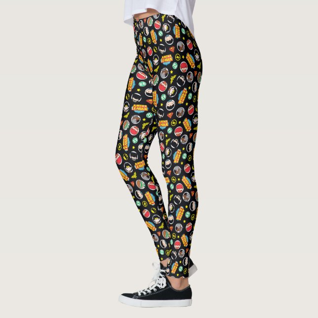 Chibi Justice League Heroes and Logos Pattern Leggings (Left)