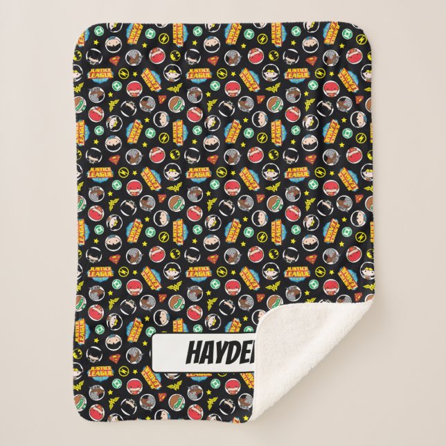 Chibi Justice League Heroes and Logos Pattern Sherpa Blanket (Front)