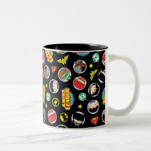 Chibi Justice League Heroes and Logos Pattern Two-Tone Coffee Mug
