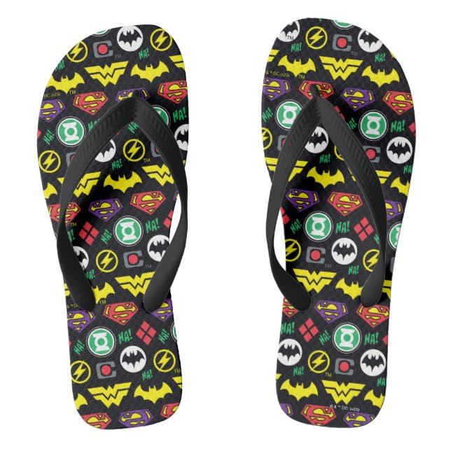 Chibi Justice League Logo Pattern Flip Flops (Footbed)