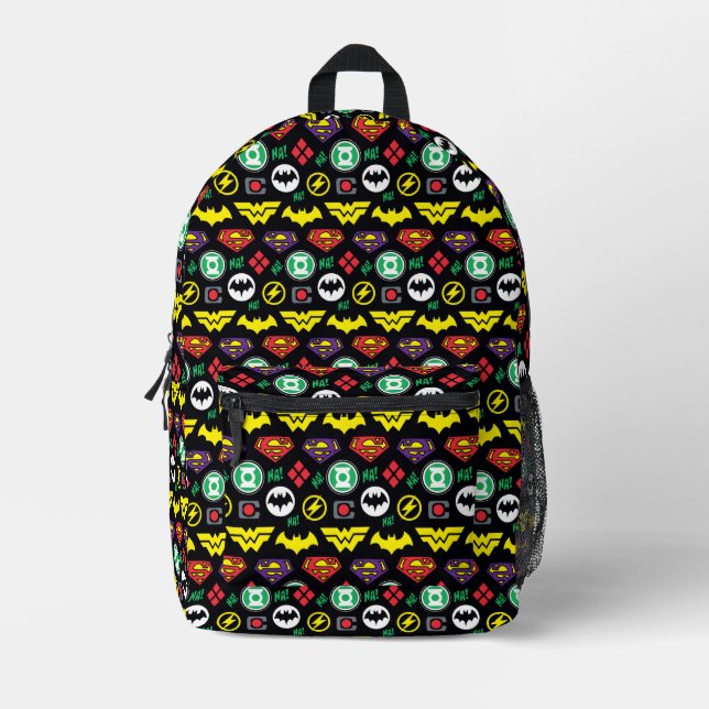 Chibi Justice League Logo Pattern Printed Backpack (Front)
