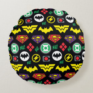 Chibi Justice League Logo Pattern Round Pillow