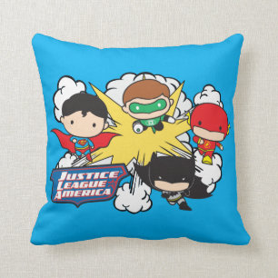 Chibi Justice League of America Explosion Throw Pillow