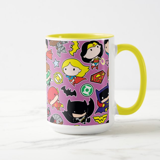 Chibi Justice League Pattern on Purple Mug (Right)