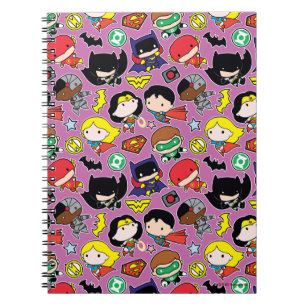 Chibi Justice League Pattern on Purple Notebook