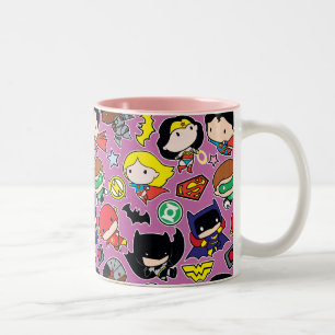 Chibi Justice League Pattern on Purple Two-Tone Coffee Mug