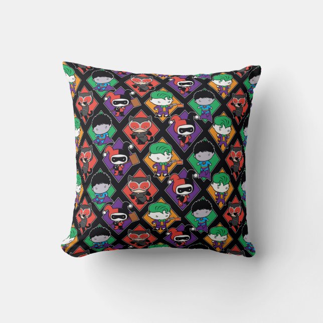 Chibi Justice League Villain Pattern Throw Pillow (Front)