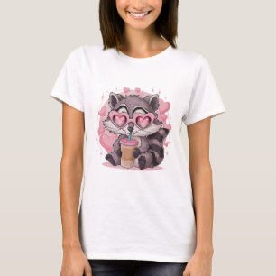 Chibi Kawaii Raccoon Pink Heart Sunglasses Aesthet T-Shirt