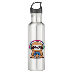 Chibi Kawaii Sloth Gamer – Cute Funny Animal with  710 Ml Water Bottle