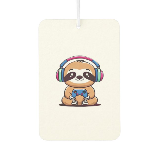 Chibi Kawaii Sloth Gamer � Cute Funny Animal with  Air Freshener (Front)