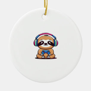 Chibi Kawaii Sloth Gamer � Cute Funny Animal with  Ceramic Ornament