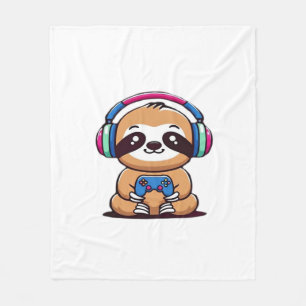 Chibi Kawaii Sloth Gamer � Cute Funny Animal with  Fleece Blanket