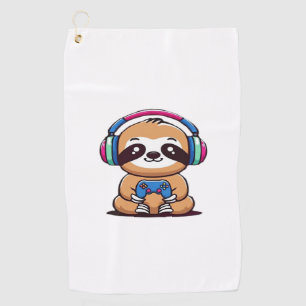 Chibi Kawaii Sloth Gamer – Cute Funny Animal with  Golf Towel