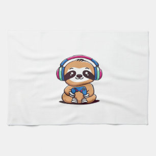 Chibi Kawaii Sloth Gamer � Cute Funny Animal with  Kitchen Towel