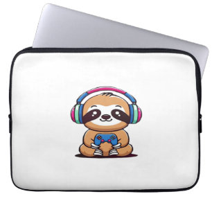 Chibi Kawaii Sloth Gamer – Cute Funny Animal with Laptop Sleeve