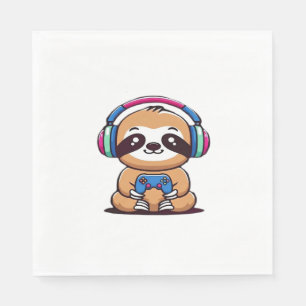 Chibi Kawaii Sloth Gamer – Cute Funny Animal with Napkin