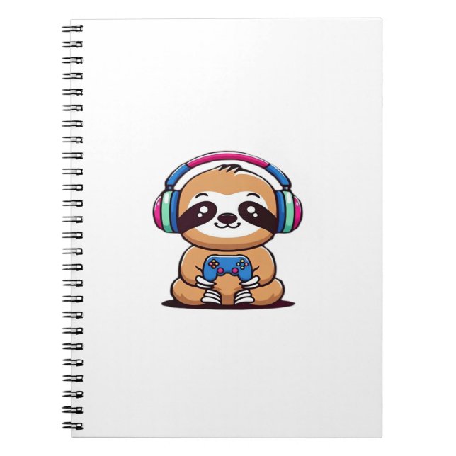 Chibi Kawaii Sloth Gamer � Cute Funny Animal with  Notebook (Front)