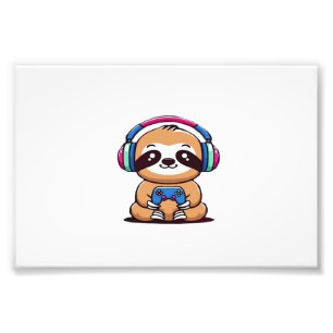 Chibi Kawaii Sloth Gamer � Cute Funny Animal with Photo Print