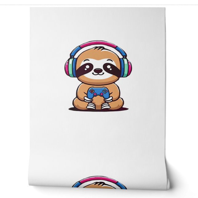 Chibi Kawaii Sloth Gamer – Cute Funny Animal with  Wallpaper (Unrolling)