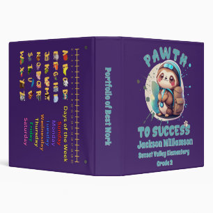 Chibi Kawaii Sloth Name School Grade Learning Aids Binder
