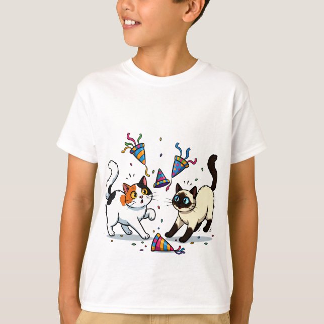 Chibi Kittens Investigating Confetti Chaos T-Shirt (Front)