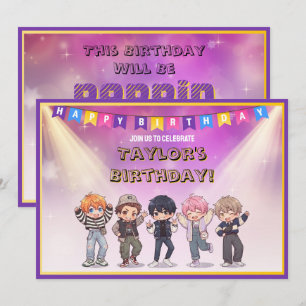 Chibi Kpop Band Members Birthday Party Invitation