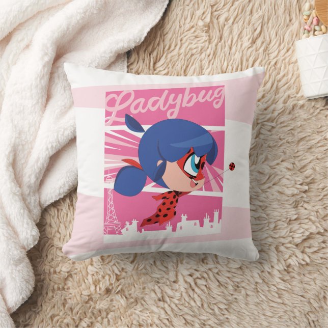 Chibi Ladybug in Paris Throw Pillow (Blanket)
