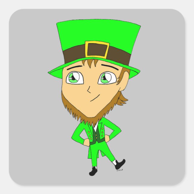 chibi   leprechaun  square sticker (Front)