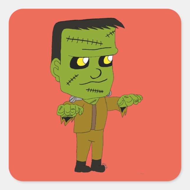 chibi  monster square sticker (Front)